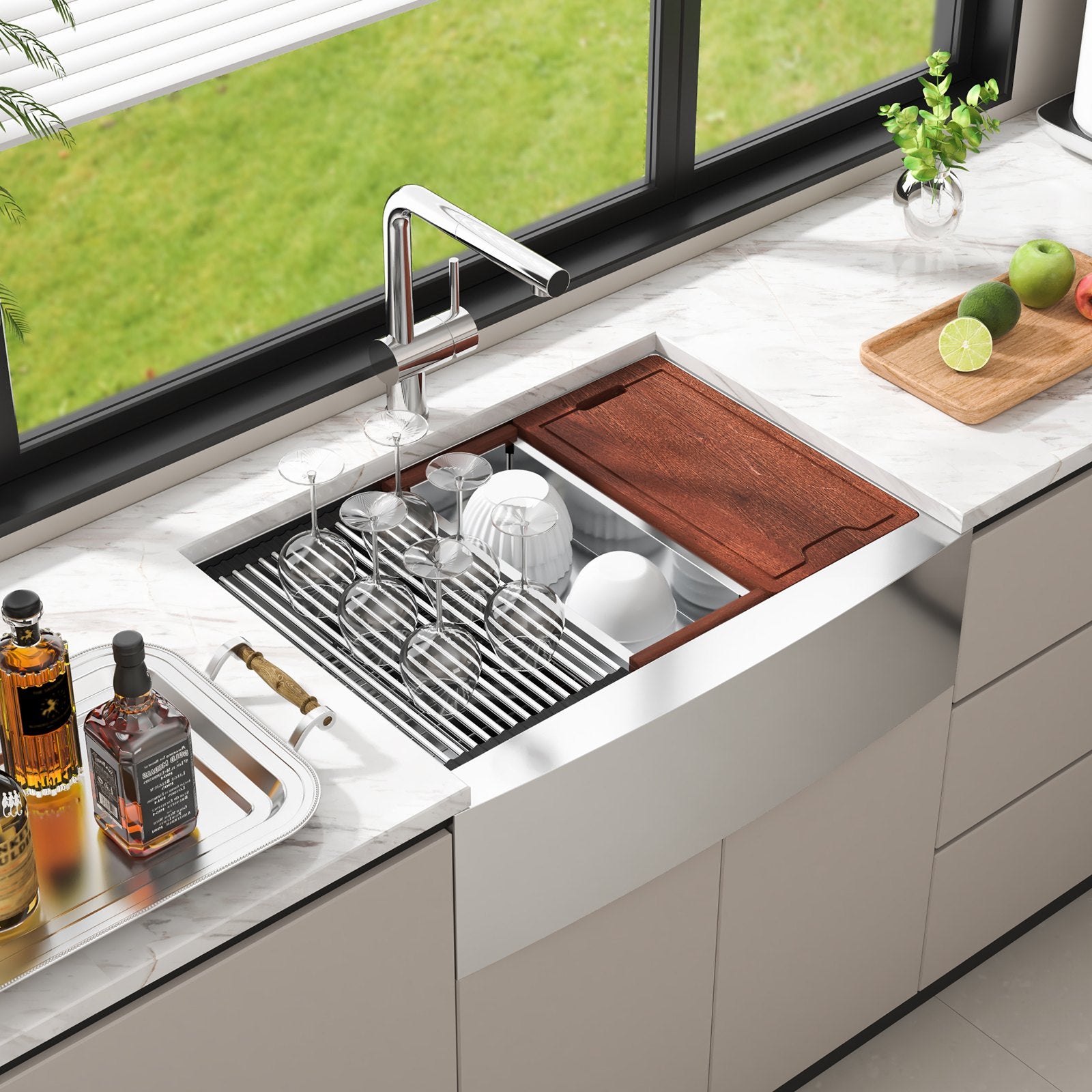 30" Stainless Steel Farmhouse Workstation Sink – 304 Grade Apron-Front Drop-In Basin with Integrated Ledge & Accessory Kit