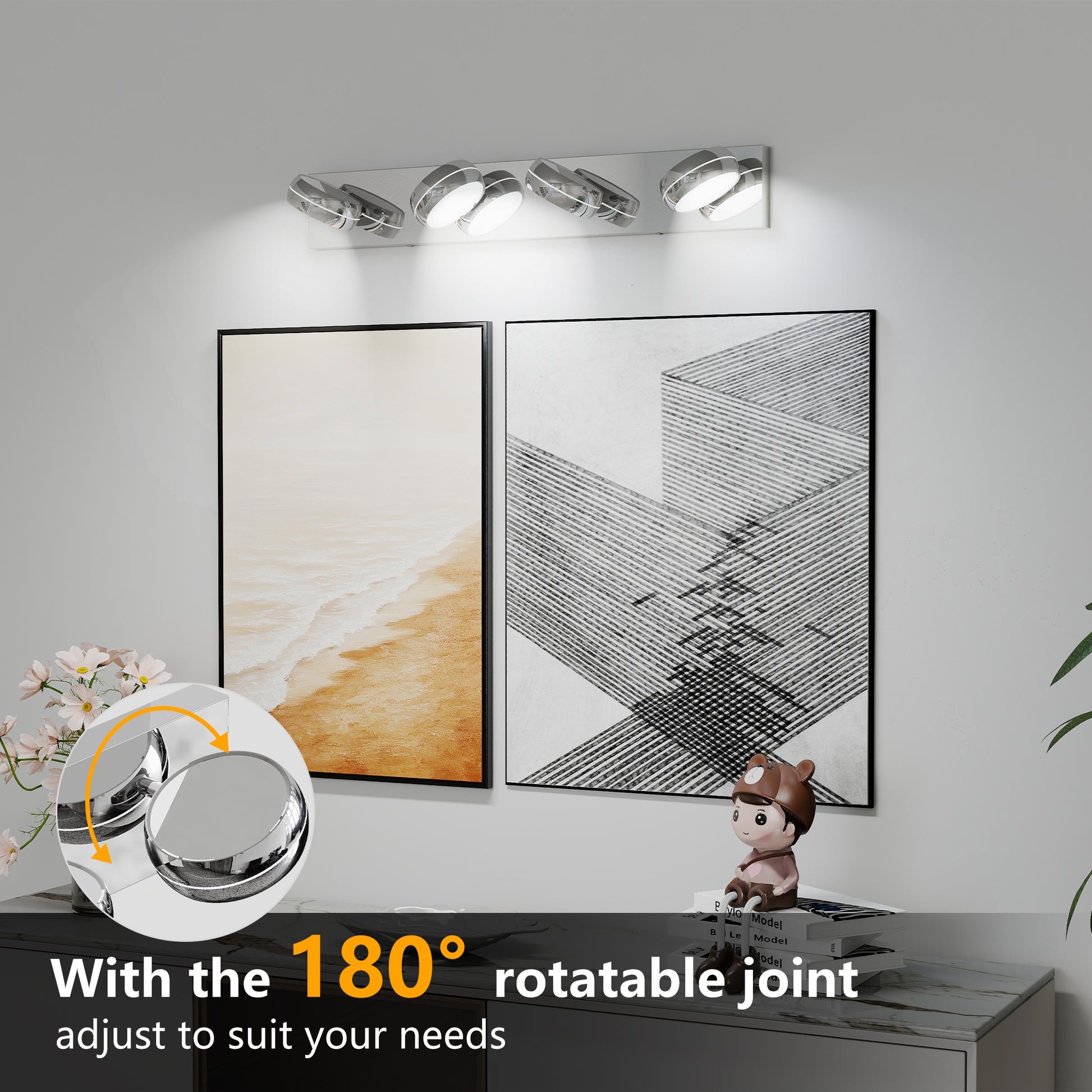 LED Vanity Lights 28in Bathroom Lights Fixtures Over Mirror 4 Light LED Lighting Fixture For Bathroom 18W Mirror Lighting Fixture Modern Bath Light Bar Chrome Bath