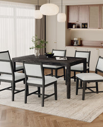 TREXM 7-Piece Retro Dining Table Set For 6  1 Rectangular Wood Dining Table Set For 6 With Upholstered Chairs For Dining Room And Kitchen  Espresso