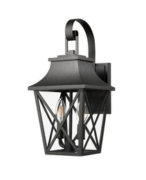 Black Outdoor Wall Light 2 Lights, Large Outdoor Modern Wall Light Fixtures, Industrial Porch Light Wall Mounted With Glass, Waterproof Farmhouse Exterior Light Lighting