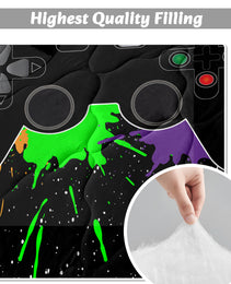 Black Video Game Comforter For Girls Boys Red Blue Green Purple Yellow Ink Game Controller Bedding Boy Bedroom Living Bed Decor With 1 Comforter 2 Pillow Shams
