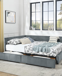 Queen Size Storage Upholstered Tufted Bed Frame, Sofa Bed Frame With Comfortable Backrest And Armrests,Queen Size Bed For Bedroom, Living Room,Velvet, Grey 85.5x64.5x29.5