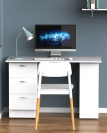 47" Modern Home Office Computer Desk Bookcase Combo Writing Table Workstation with 3 Drawer and Storage Shelf - White