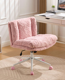 W26.4 Inch Wider Seat Office Chair,Artificial Rabbit Hair Home Office Chair With Metal Base,Adjustable Desk Chair Swivel Office Chair,Vanity Chair
