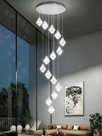 20-Light Modern Chandelier for Foyer Crystal Chandeliers for Living Room Gold Pendant Light Fixture Staircase Chandelier for High Ceilings Dimmable LED Hanging Light with Remote