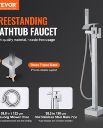 Freestanding Bathtub Faucet, Floor Mount, Freestanding Tub Filler, Shower Mixer Taps, Two Water Modes, 360° Swivel Spout, For Bathing & Showering Pet Bathing Cleaning Drains Toilet Flushing
