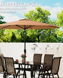 8 Pieces Patio Furniture Set with 9Ft Patio Umbrella, Outdoor Dining Table and Chairs, Light Mixed Brown
