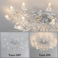 Modern Crystal Ceiling Light Fixture,Semi Flush Mount Chandeliers,Crystal Leaf Ceiling Light, Chandeliers for Dining Room,Living Room,Bedroom (Silvery, 18-Lights)