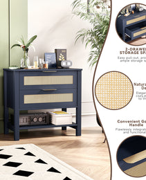 Rattan Nightstand With 2 Drawers And Storage Shelf Boho Bedside Narrow Side Table For Bedroom