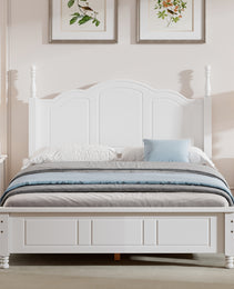 Full Size Wood Platform Bed Frame,Retro Style Platform Bed With Wooden Slat Support,White