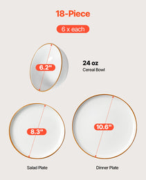 18 PCS Dinnerware Set Ceramic Plates And Bowls Sets Service For 6 White