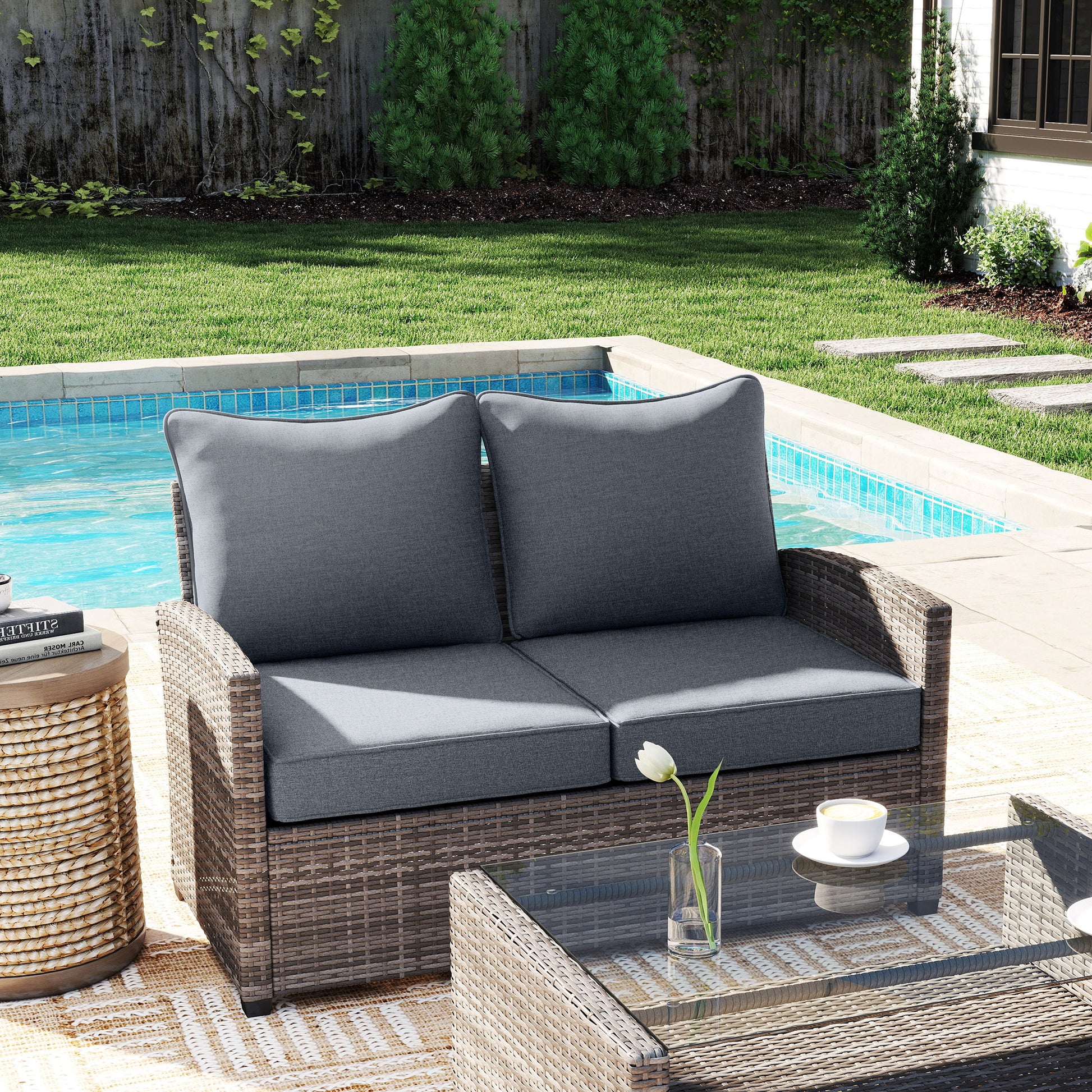 4 Patio Chair Cushions with Seat & Backrest, Fade Resistant Seat Replacement Cushion Set, Gray