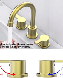 Widespread Bathroom Sink Faucet Brushed Gold 2 Handle 8 Inch 3 Hole 360' Swivel Spout Vanity Sink With Pop Up Drain Assembly-Unable Ship On Weekends, TK And TEMU Only For Pickup