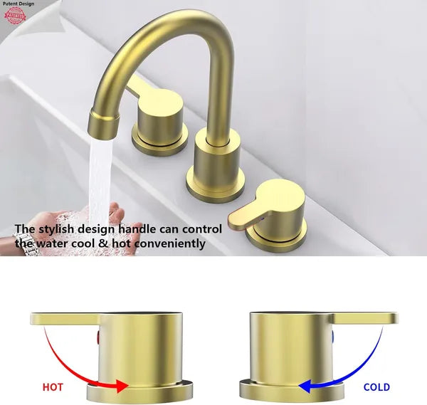Widespread Bathroom Sink Faucet Brushed Gold 2 Handle 8 Inch 3 Hole 360' Swivel Spout Vanity Sink With Pop Up Drain Assembly-Unable Ship On Weekends, TK And TEMU Only For Pickup