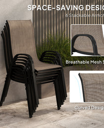8 Pieces Patio Furniture Set with 9Ft Patio Umbrella, Outdoor Dining Table and Chairs, Light Mixed Brown