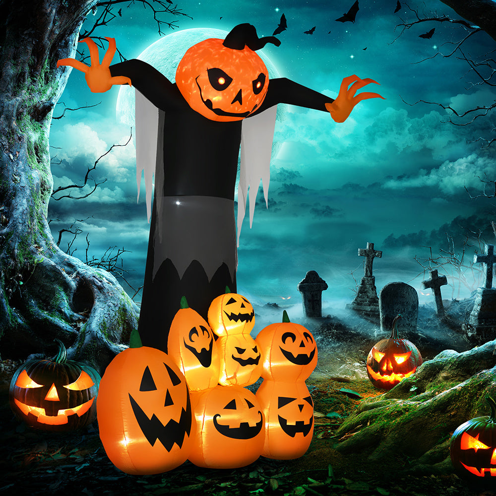 9ft Halloween Inflatables Outdoor Decorations, Pumpkin Ghost With Pumpkin Patch, Outdoor Giant Blow Up Yard Decor With Build-in LED For Garden, Lawn, Party, Holiday - CJDS - FC