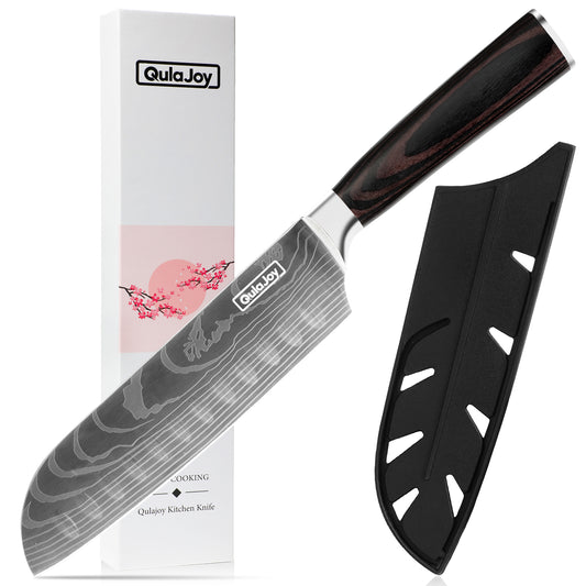 Qulajoy 7-Inch Santoku Knife – High Carbon Stainless Steel Chef Knife with Pakkawood Handle (Japanese Style)