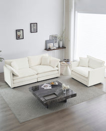 2 Seater Loveseat And Chair Set, 2 Piece Sofa & Chair Set, Loveseat And Accent Chair , 2-Piece Upholstered Chenille Sofa Living Room Couch Furniture1-2 Seat  ,White Chenille