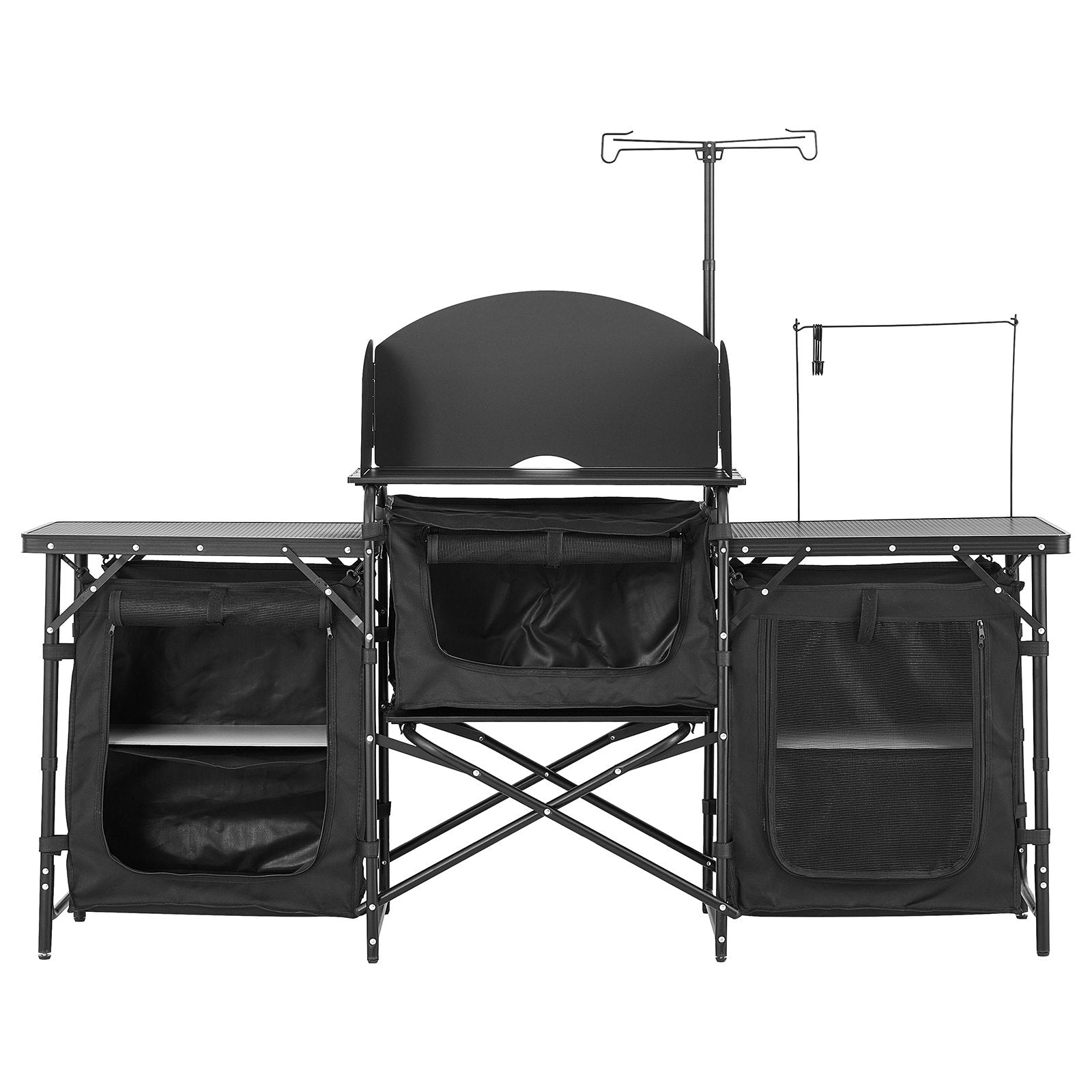 Camping Kitchen Table Portable Outdoor Cook Station Windshield Cupboard Aluminum