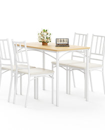 Dining Table Set, Bar Table With 4 Dining Benches, Kitchen Table Counter With Chairs, Industrial For Kitchen Breakfast Table, Living Room, Party Room, Natural And White, 43.3inL X23.6inW X 30.1inH
