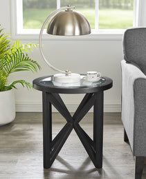 Modern Simple Glass Coffee Table, Tempered Glass Coffee Table Solid Wood Base Round Transparent Glass Top Modern Living Room Terrace Study Coffee Table