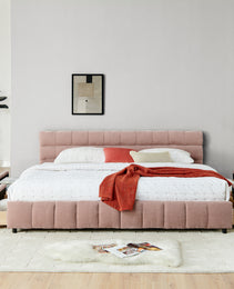 King Size Upholstered Bed ,comfortable Upholstered Bed Frame, Chenille Fabric, With Headboard And Solid Bed Frame. With Drawer For Storage.-Pink 88.5x85.5x31
