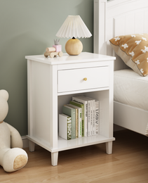 26.77H Wooden Nightstand With One Drawer One Shelf For Kids, Adults, White-Golden Handle