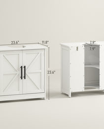 Farmhouse Pedestal Sink Storage Cabinet, Bathroom Sink Cabinet with 2 Barn Doors and Adjustable Shelf, White