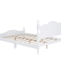 Full Size Wood Platform Bed Frame,Retro Style Platform Bed With Wooden Slat Support,White