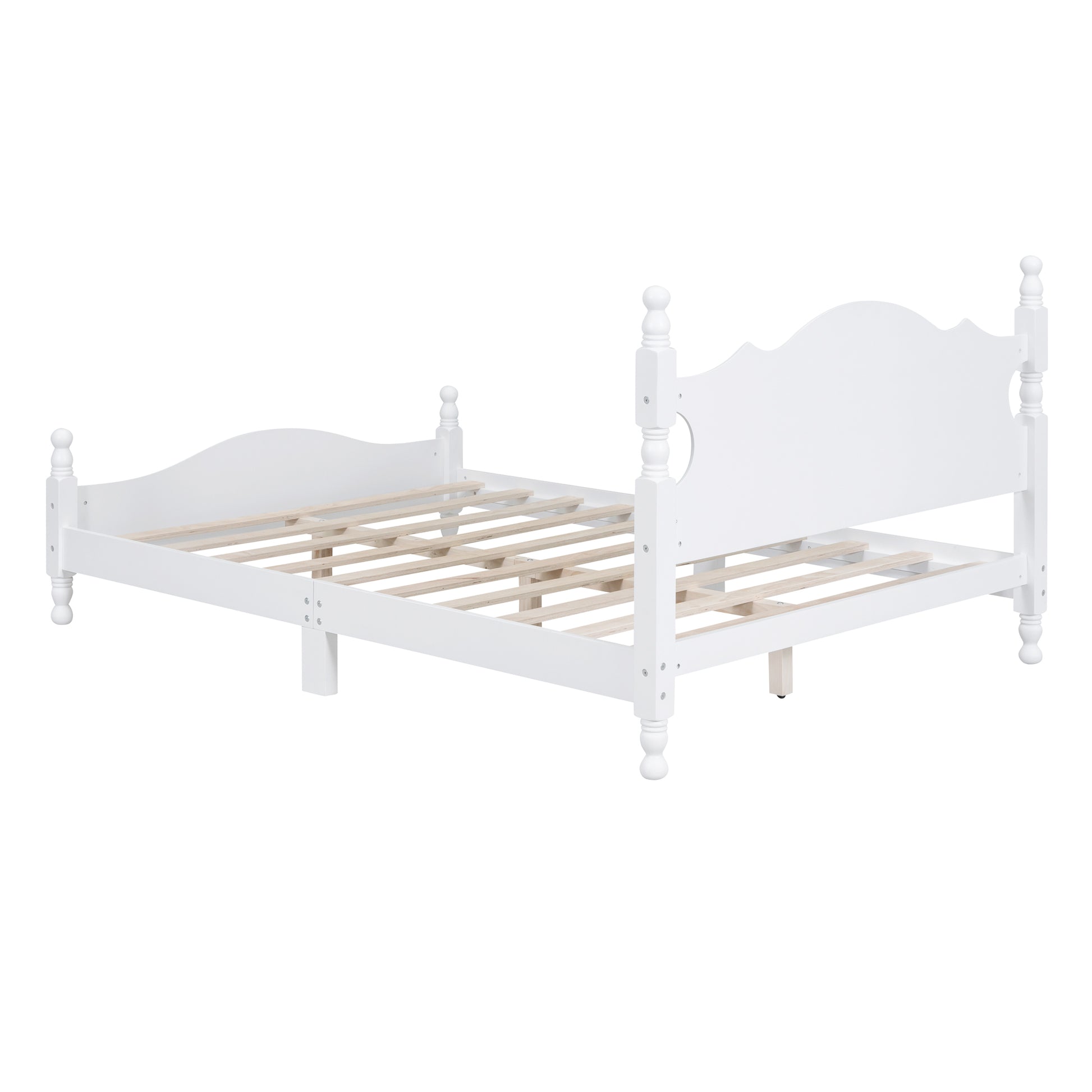 Full Size Wood Platform Bed Frame,Retro Style Platform Bed With Wooden Slat Support,White