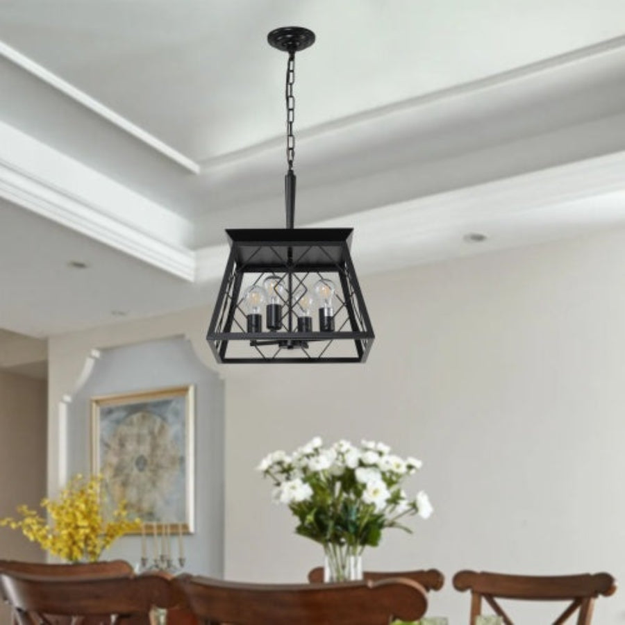 4 Lights Farmhouse Chandelier For Dining Room Black