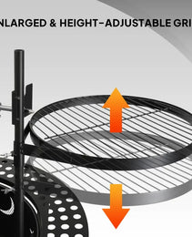 33 Inch Outdoor Fire Pit With 2 Cooking Grills, Wood Burning Firepit With Removable Swivel Grill, For Deck Bonfire Patio Picnic, Black