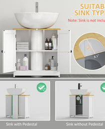Bathroom Vanities Under Sink Storage Cabinet Cupboard With 2 Doors, 23.5" X 11.75" X 24", White