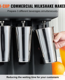 Milkshake Maker, 375W X 3 Electric Milkshake Machine, Triple Heads Drink Mixer Blender Machine, 3-Speed Milkshake Mixer With 3 X 820 Ml Stainless Steel Cups, For Commercial And Home