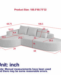 Modern Curved Sofa ,Chenille Upholstered Sectional Sofa Couch Set,Modular 108.5 L Shaped Sectional Living Room Sofa Set With 3 Pillows,Free Combination Sofa Couch For Living Room,Bedroom