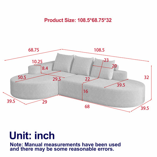 Modern Curved Sofa ,Chenille Upholstered Sectional Sofa Couch Set,Modular 108.5 L Shaped Sectional Living Room Sofa Set With 3 Pillows,Free Combination Sofa Couch For Living Room,Bedroom