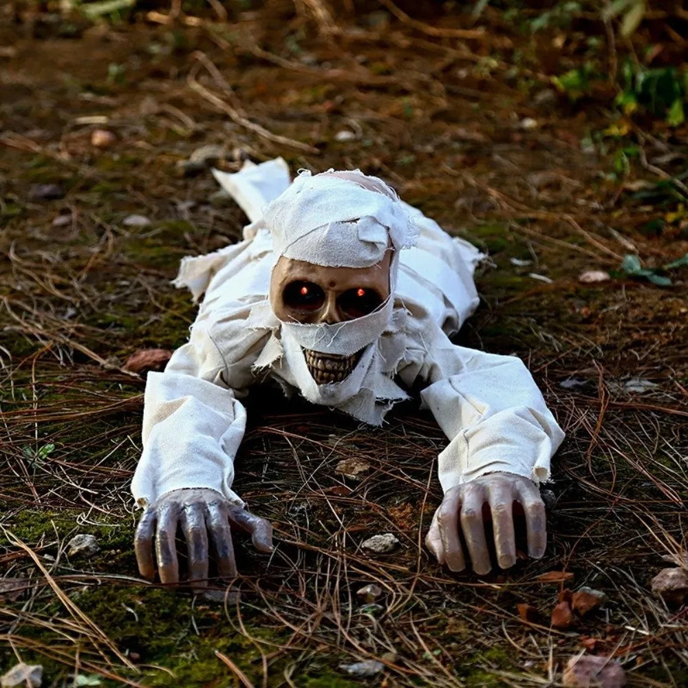 Electric Crawling Crawling Mummy Prop Glowing Red Eyes Realistic Horror Style Mummy Halloween Prop Wrapped Mummy Battery Powered