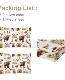 3pcs Little Cow And Duck Pet Theme Children's Fun Style Minimalist Comfort Series Bed Sheet And Two Pillowcases Bedding For All Seasons Use