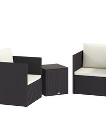 Folding Wicker Bistro Set, 3 Piece Patio Furniture Set with Cushions and Glass Coffee Table for Porch, Balcony, Brown