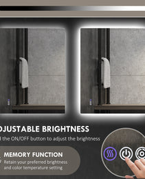 Dimmable Bathroom Mirror With Lights, 39" X 32" Backlit LED Mirror W/ Anti-Fog, Memory & Infinite Color Temperature