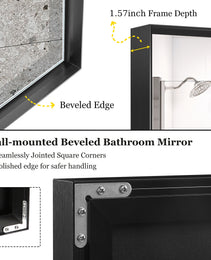 40x30 Inch Glossy Black Bathroom Mirror Wall Rectangular Vanity Mirror