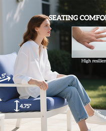 4 Patio Chair Cushions With Seat & Backrest, Fade Resistant Seat Replacement Cushion Set, Blue