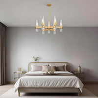 Gold Chandelier,9 Light Farmhouse Chandeliers for Dining Room Light Fixture