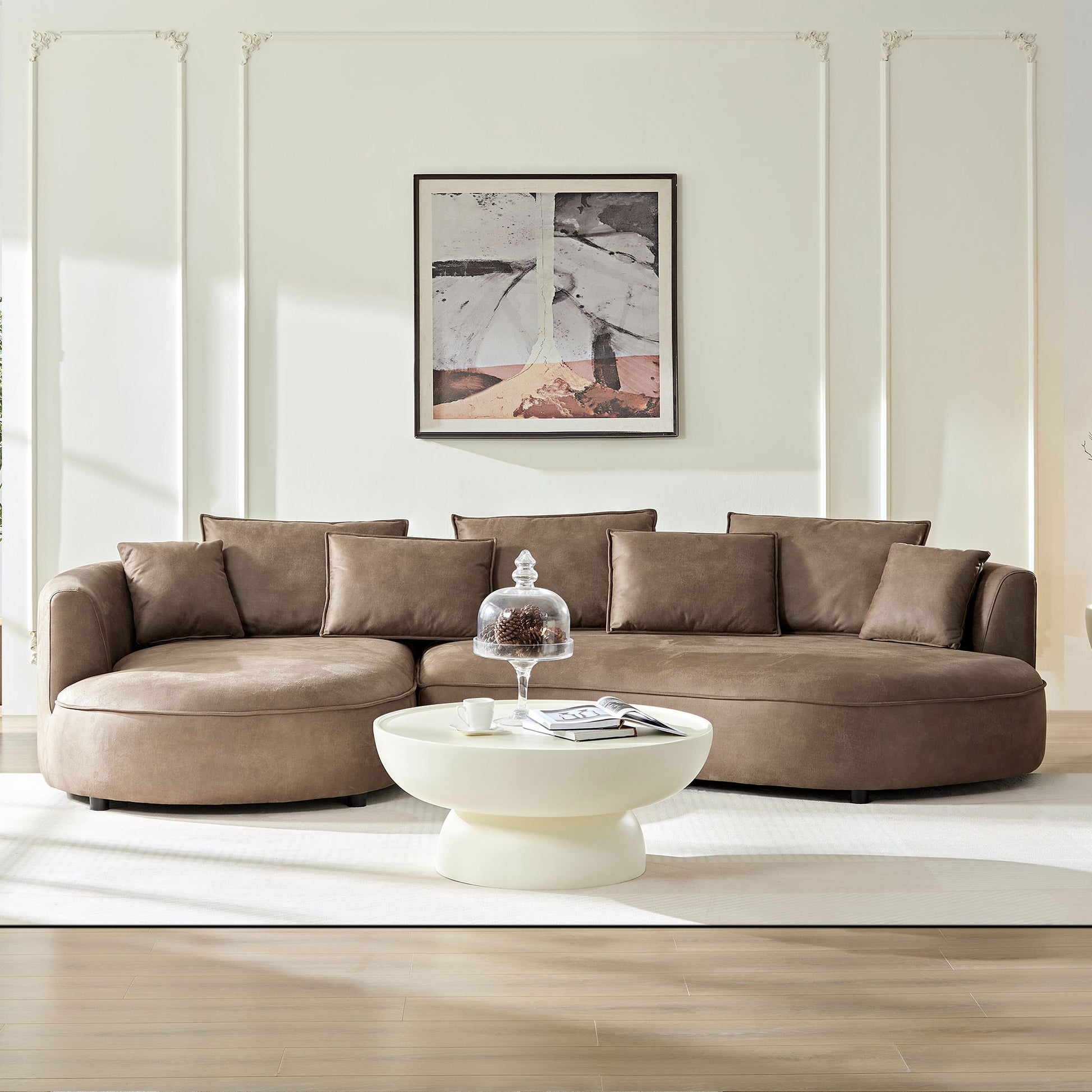 128.74 Inch Modern Sectional Curved Sofa Couch For Living Room,Leathaire Upholstered 5-Seat Sofa Couch, Technology Cloth Couch Set For Apartment Office,Brown