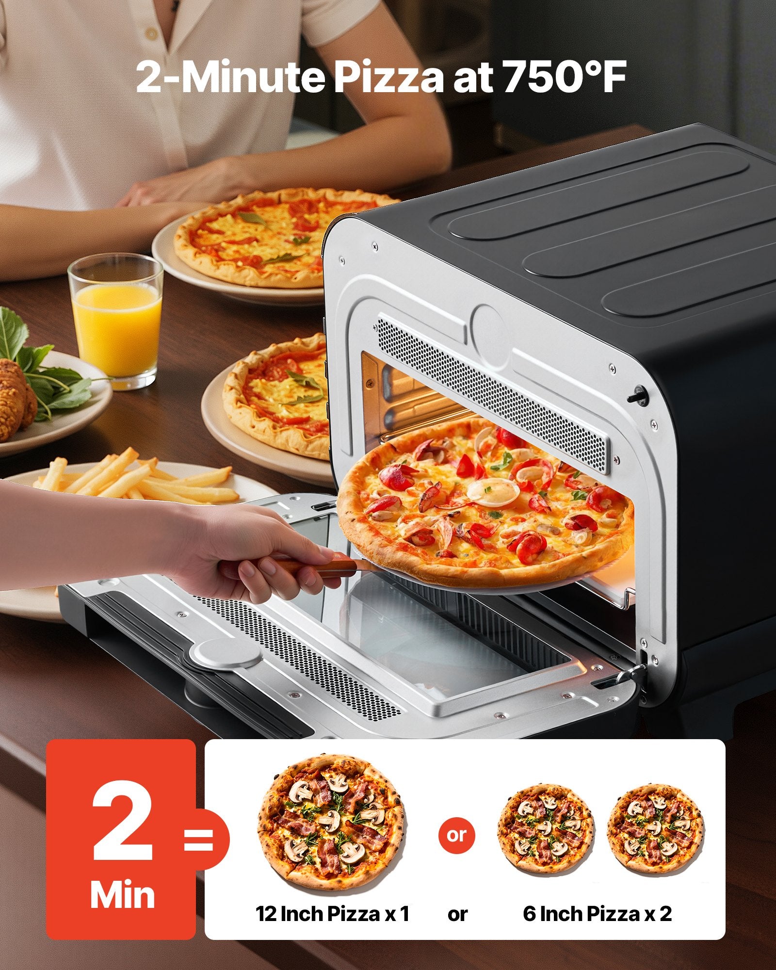 Smart Pizza Oven & Air Fryer Combo – 1700W High-Heat Countertop Baker (750°F Max)