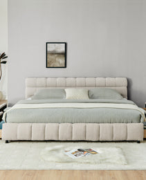 King Size Upholstered Bed ,comfortable Upholstered Bed Frame, Chenille Fabric, With Headboard And Solid Bed Frame. With Drawer For Storage.-Beige 88.5x85.5x31
