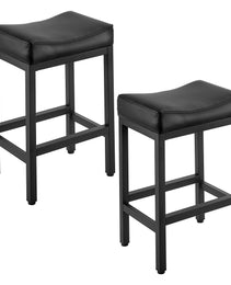Bar Stool Set Of 2, PU Leather Counter Height Stools, 25 Inch Barstool With Saddle-Seat And Metal Legs, Easy Assembly Backless Bar Chair, Island Barstools For Kitchen, Dining Room, Cafe, Black