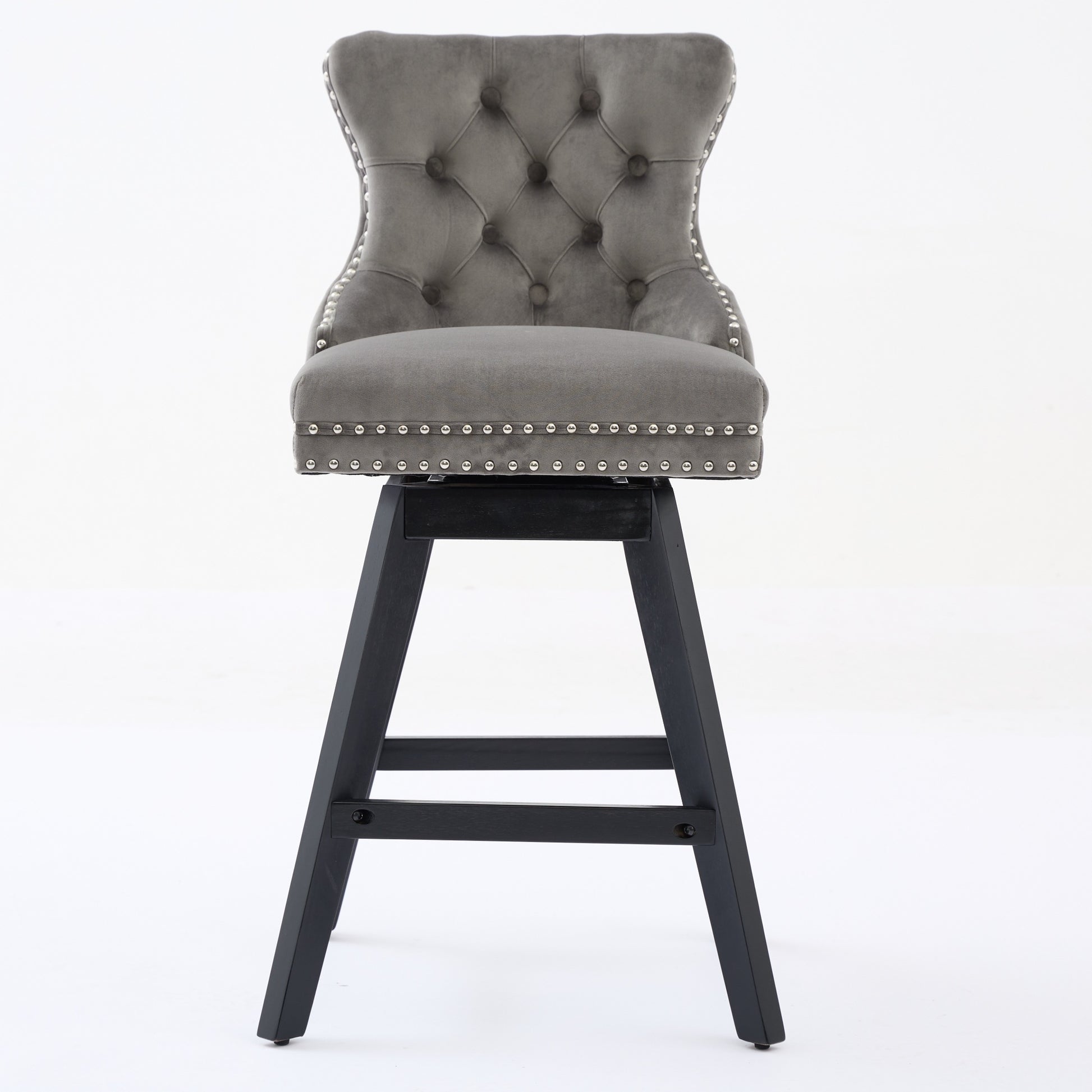 Swivel Velvet Barstools With Button Tufted Decoration And Wooden Legs, And Chrome Nailhead Trim, Leisure Style Bar Chairs,Bar Stools, Set Of 2 Gray,SW1860GY