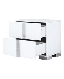 Elegant Nightstand With Metal Foot, Mirrored Bedside Table With 2 Drawers For Bedroom, Living Room, White