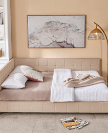 Queen Size Upholstered Tufted Bed Frame, Sofa Bed Frame With Comfortable Backrest And Armrests, Queen Size Bed For Bedroom, Living Room,Velvet, Pink 85.5x64.5x30.5